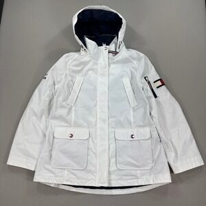 Tommy Hilfiger Windbreaker Coat White Quilted Lined Hooded Women's‎ XL